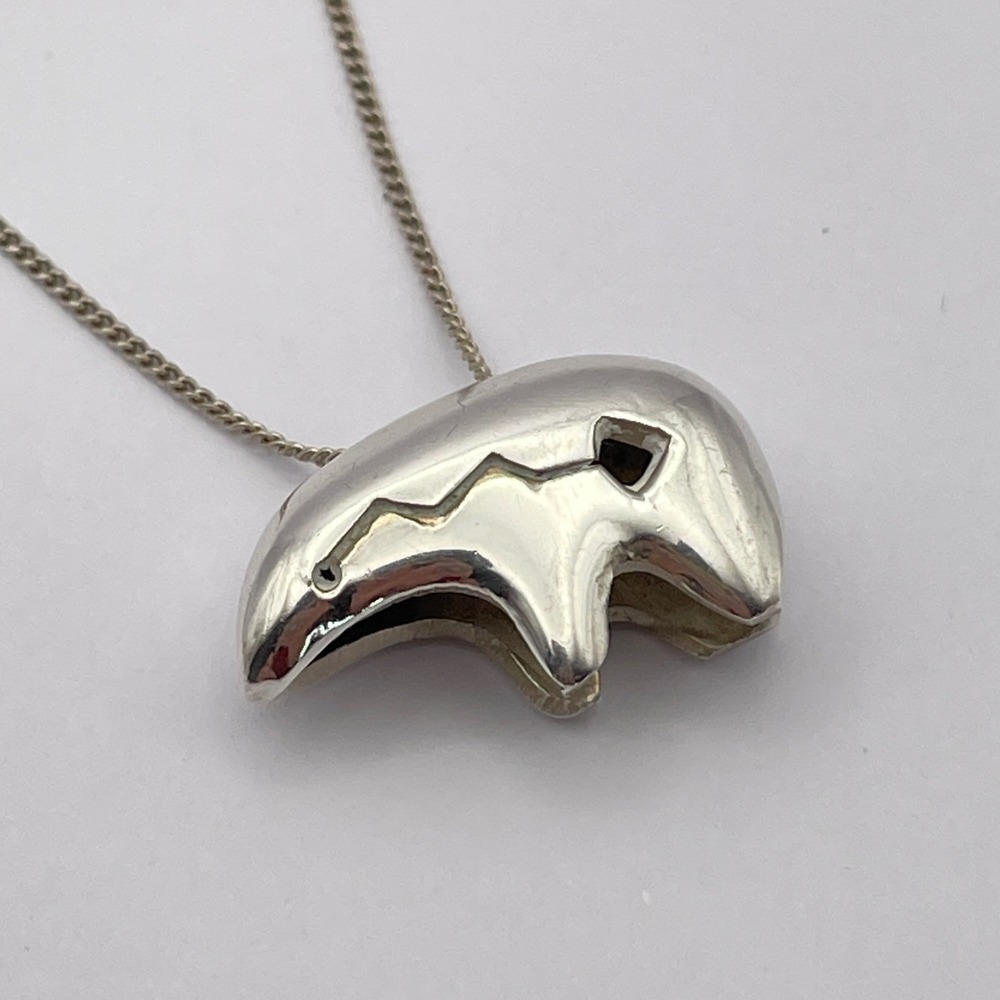 Southwestern Sterling Silver Spirit Bear Pendant‎ Necklace Unisex Minimalist - Picture 3 of 9
